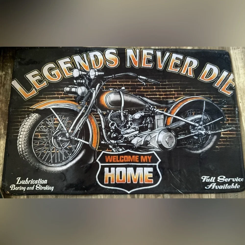 Motorcycle Themed Home Accent Rug - Black and Orange